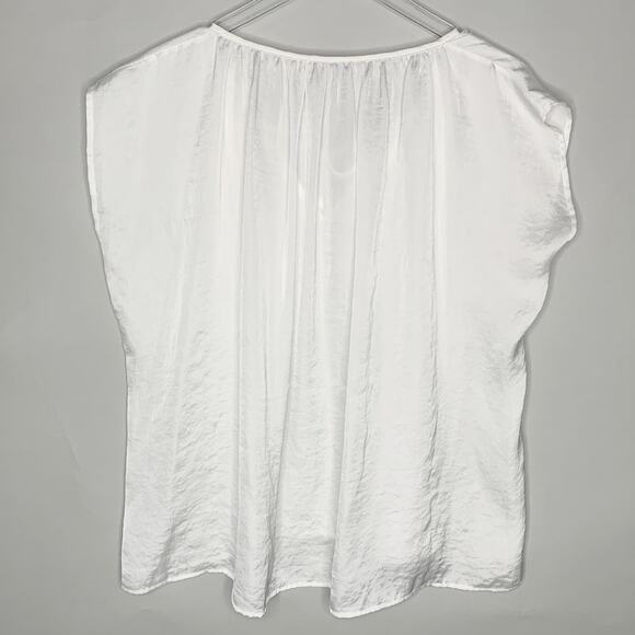 Tutu Lilli S Womens White Tie Neck Satin Short Sleeve Top Pleated - Picture 2 of 8